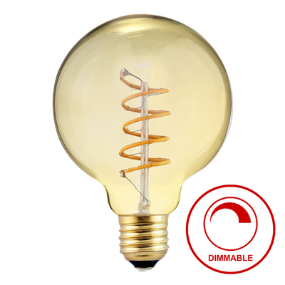 Sunlight 'filament spiral' led 4w g125 lamp e27 270lm 2000k amber dimmable, , medium