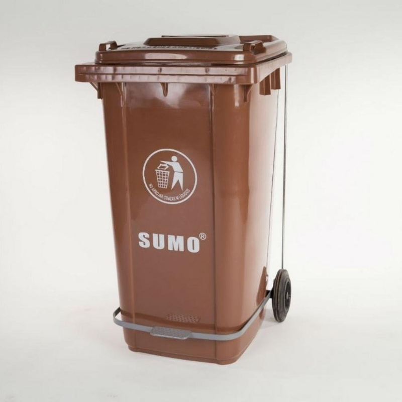 Product image: Καφέ πλαστικός κάδος απορριμμάτων 100l με πενταλ-null