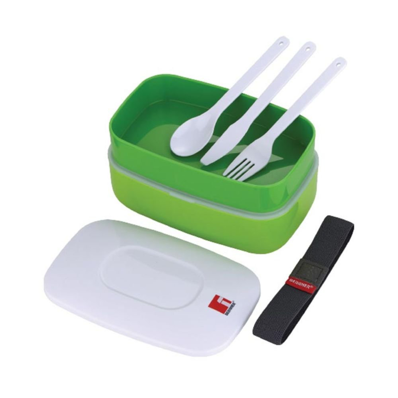 Bergner φαγητοδοχείο lunchbox 2 επιπέδων 1.2l με ιμάντα ασφαλείας πράσινο, , medium-null