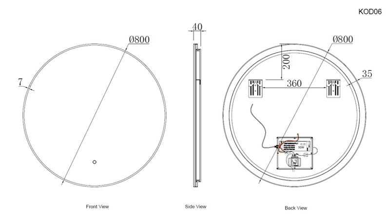 Product image: Round led mirror with gunmetal frame ⌀80cm, , medium-null