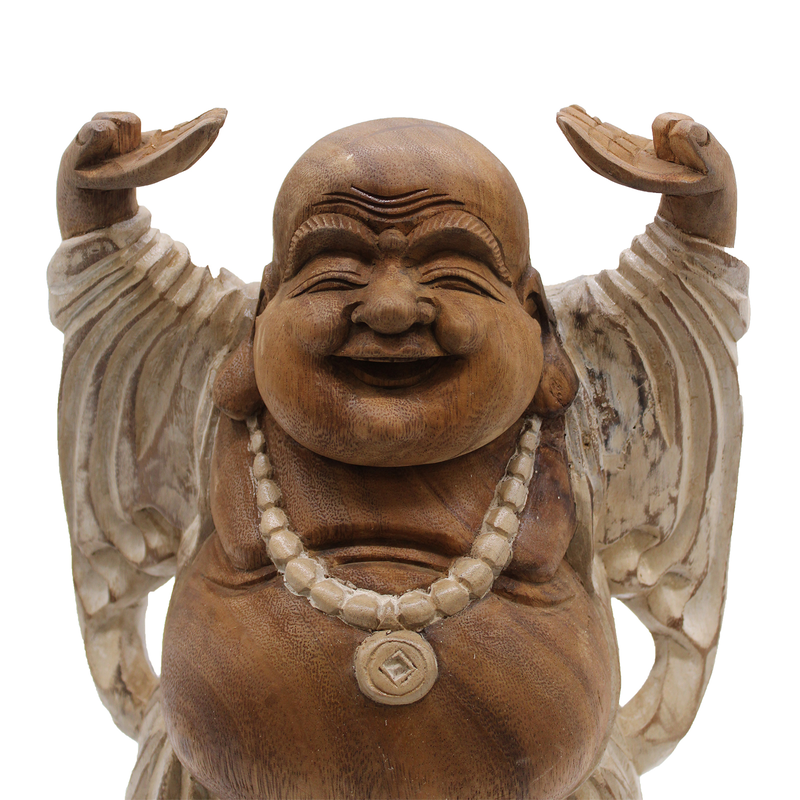 Happy buddha hands up whitewash 40cm, , medium-null