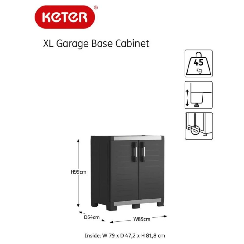 Product image: Keter xl πλαστική ντουλάπα αποθήκευσης 99cm με 2 πόρτες & 1 ρυθμιζόμενο ράφι εώς 45kg αντοχή, , medium-null