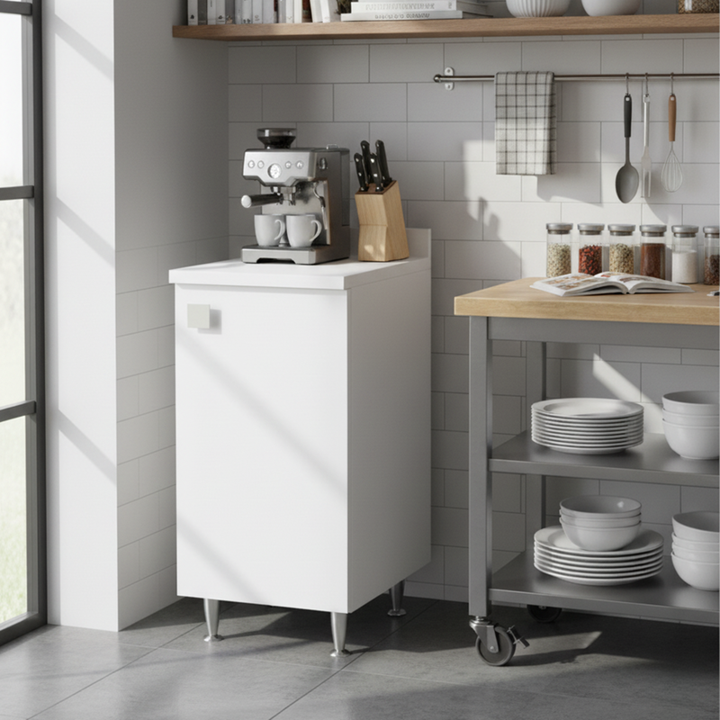 White cabinet with top unit, metal legs and adjustable shelf, pre-assembled for bathroom, laundry room, kitchen and entryway., , medium-null