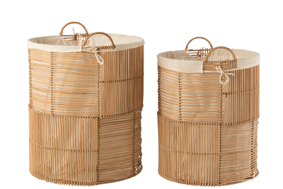 Set of 2 laundry baskets rattan natural, , medium