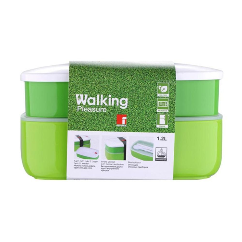 Bergner φαγητοδοχείο lunchbox 2 επιπέδων 1.2l με ιμάντα ασφαλείας πράσινο, , medium-null