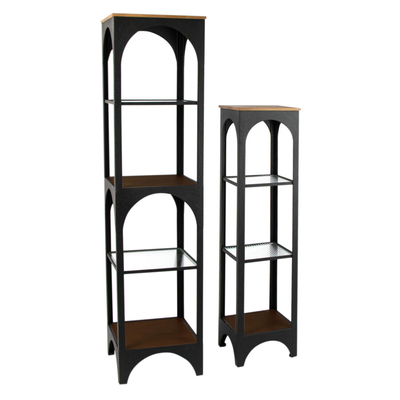 Black metal and wood shelfs