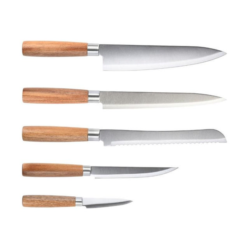 Estia allure stainless steel knives with acacia base 5pcs, , medium-null