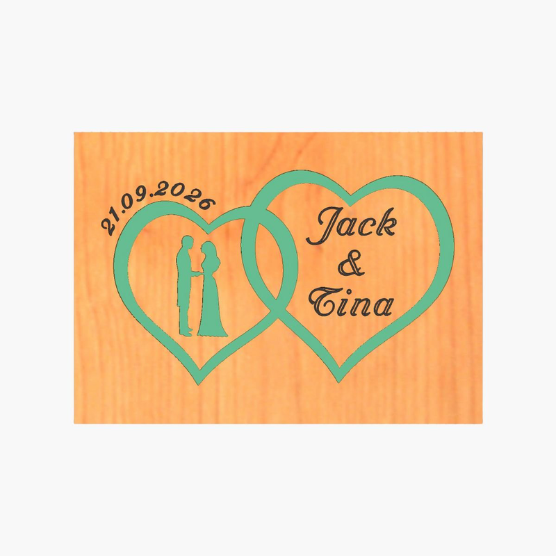 Custom wedding double hearts with romantic silhouette - green-null