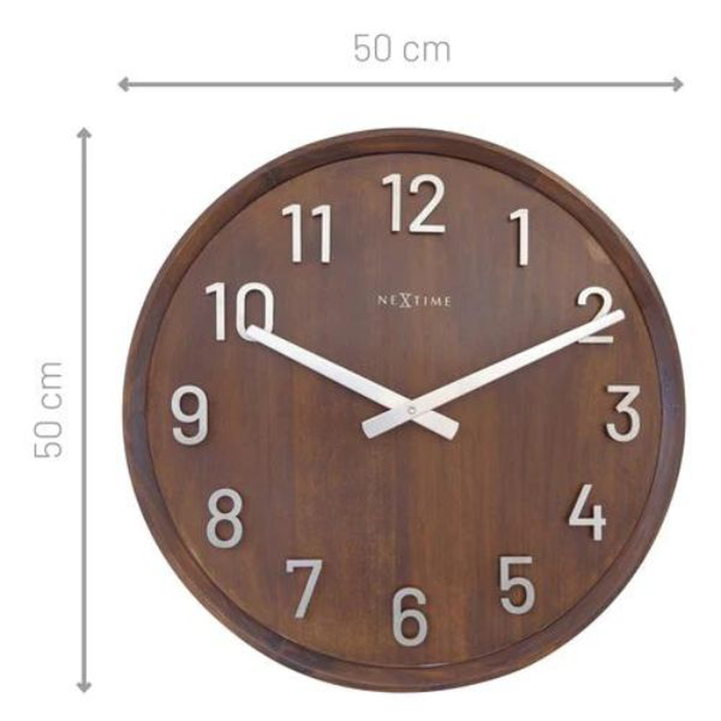 Nextime large wall clock 50cm, silent, wood/metal, "precious", , medium-null