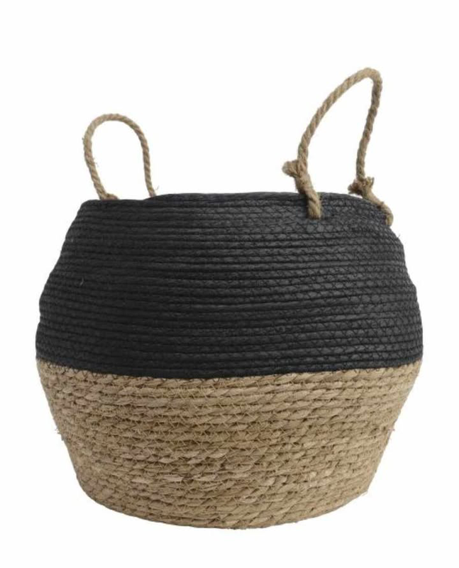 Basket grass round mat black - large-null