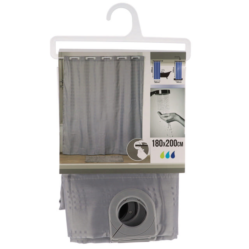 Polyester shower curtain 180x200cm grey, , medium-null