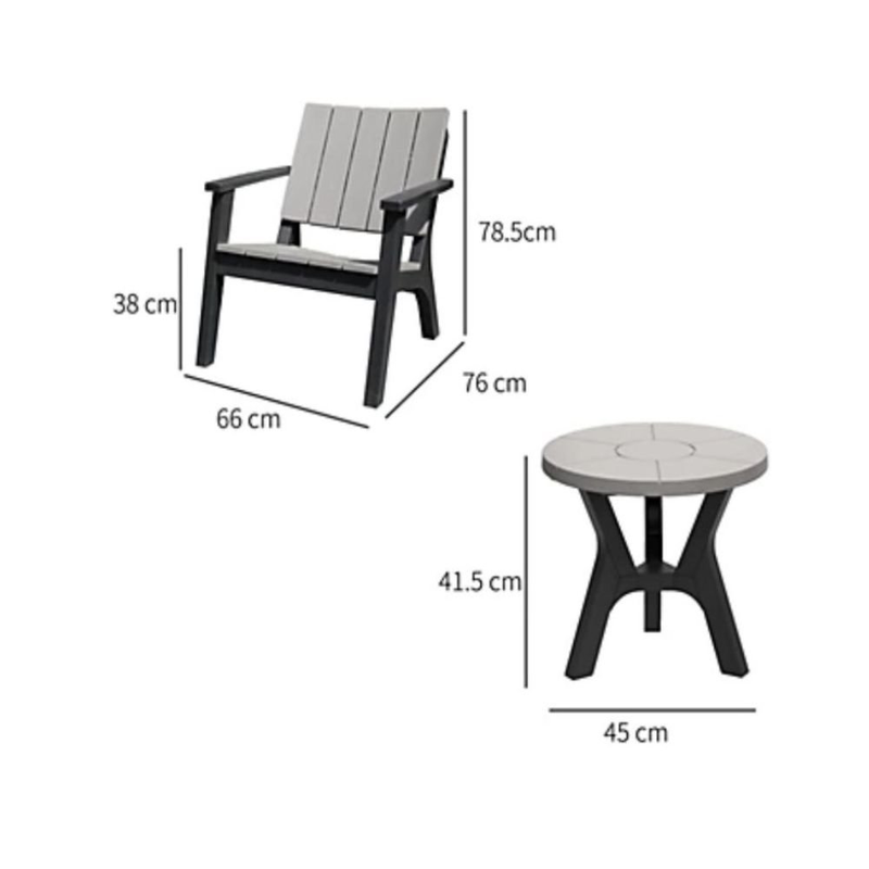 Product image: Bondi σετ πλαστικών καρεκλών και τραπεζιού (2 καρέκλες & 1 τραπεζάκι) μαύρο & γκρι, , medium-null