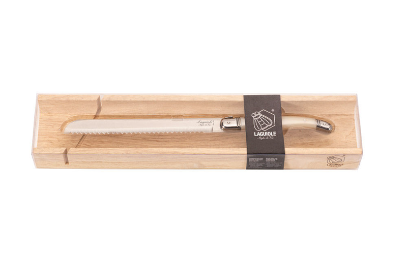 Laguiole premium line bread knife pearl packed in a wooden baquette cutting board
1.5 mm thick blade, , medium image number null