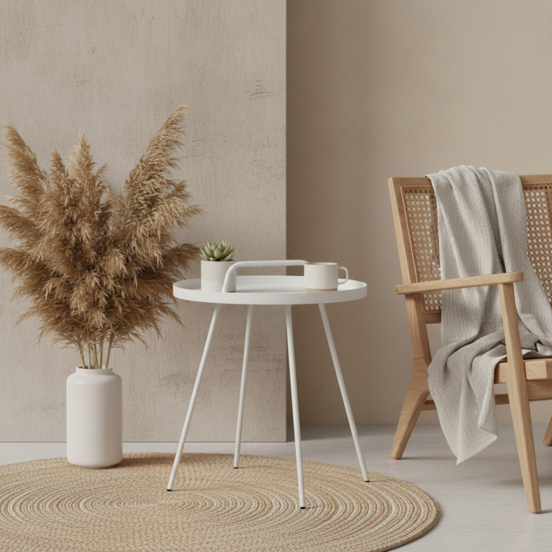 Foldable round side table - white, , medium-null