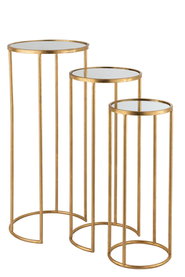 Set of 3 side tables leo mirror iron gold, Gold, medium