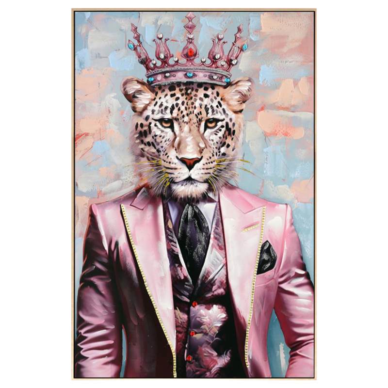 Wall painting with beige-canvas frame, leopard print, 82x4.5x122cm., , medium-null