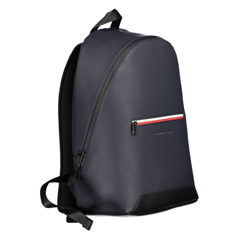Blue polyurethane men's backpack with adjustable straps-null