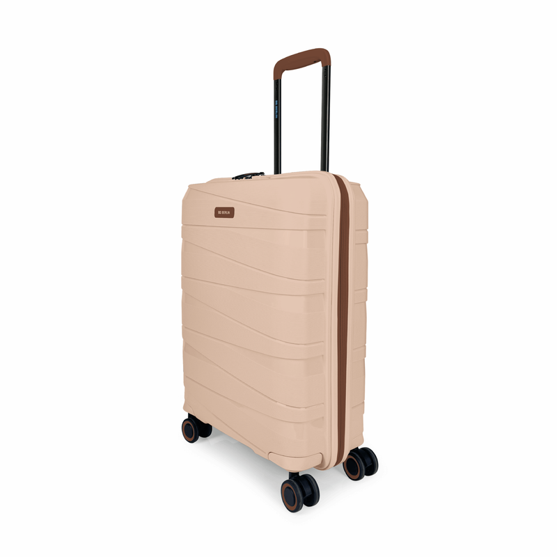 Bg berlin - ted cabin size/carry-on & bg tumbler gift  (4 wheel) 55cm/20in luggage, 10kg suitcase, cream/camel-null