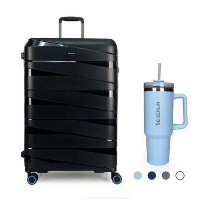 Bg berlin - ted large size & BG Tumbler Gift (4 wheel) 76cm/28in luggage, 20-23kg suitcase, Black, Black, medium