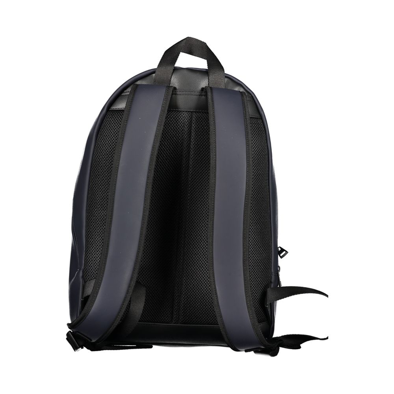 Blue polyurethane men's backpack with adjustable straps-null