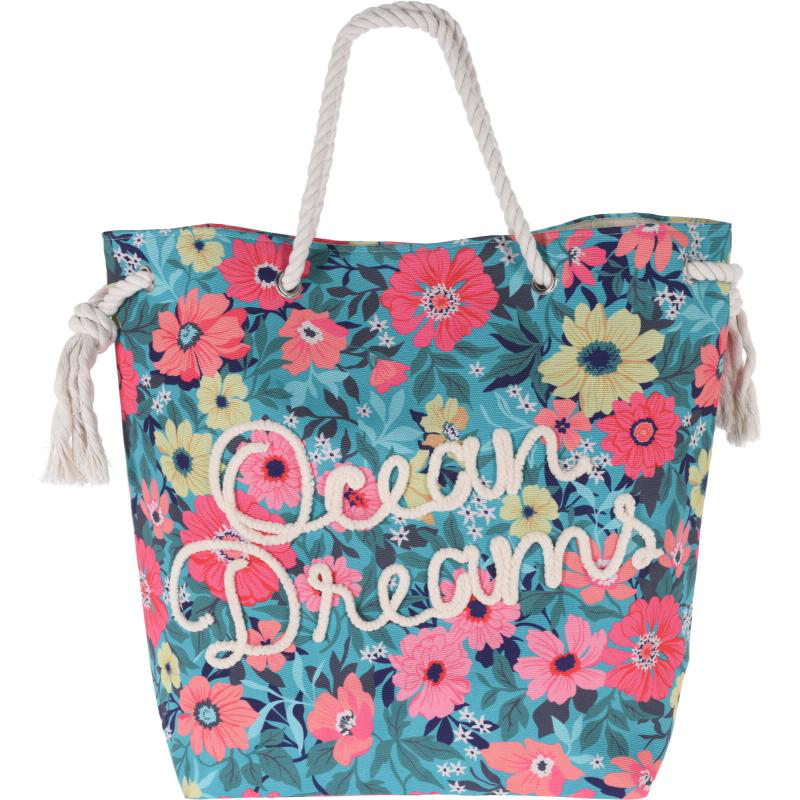 Beach bag with flower print - assorted designs, , medium-null