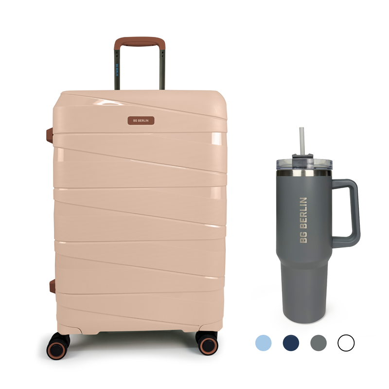Product image: Bg berlin - ted medium size & bg tumbler gift (4 wheel) 66cm/24in luggage, 15kg suitcase, cream/camel-null