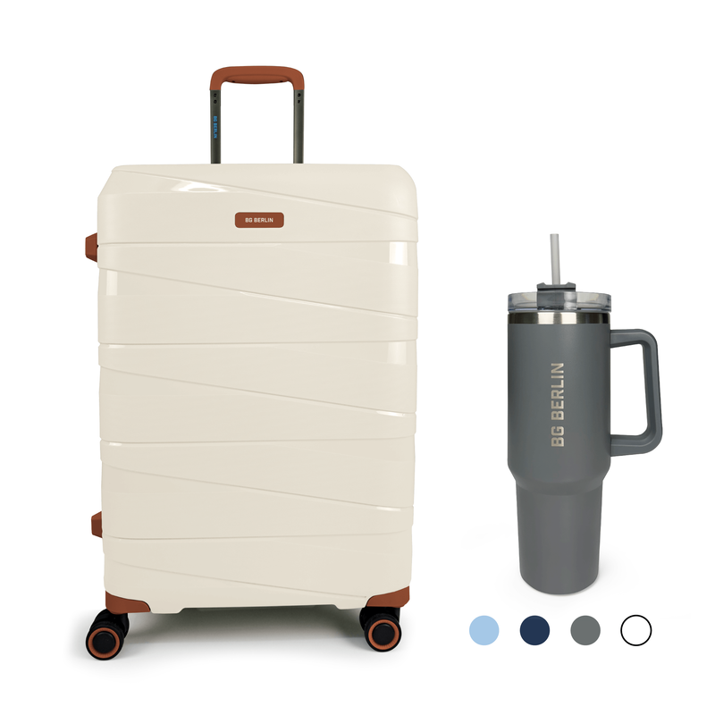 Product image: Bg berlin - ted medium size & bg tumbler gift (4 wheel) 66cm/24in luggage, 15kg suitcase, cream/camel-null