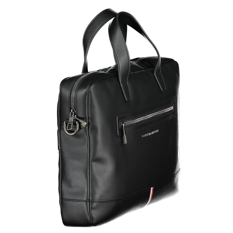 Black polyurethane men's briefcase-null