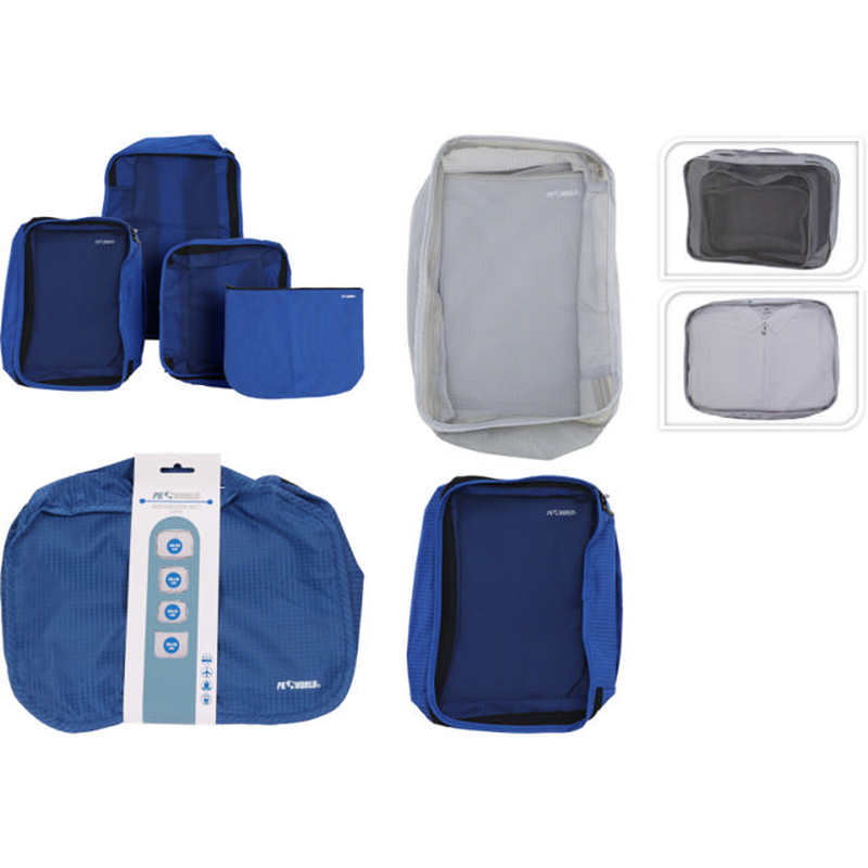 Travel organizer packing cubes set 4pcs - blue light grey, , medium-null