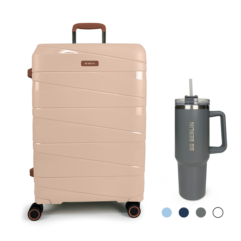 Product image: Bg berlin - ted large size & bg tumbler gift (4 wheel) 76cm/28in luggage, 20-23kg suitcase, cream/camel-null