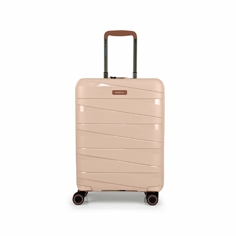 Bg berlin - ted cabin size/carry-on & bg tumbler gift  (4 wheel) 55cm/20in luggage, 10kg suitcase, cream/camel-null
