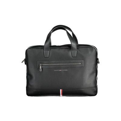 Black polyurethane men's briefcase, Black, medium