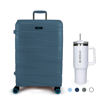 Bg berlin - ted large size & Bg Tumbler Gift (4 wheel) 76cm/28in luggage, 20-23kg suitcase, Oxford Blue, Oxford Blue, medium