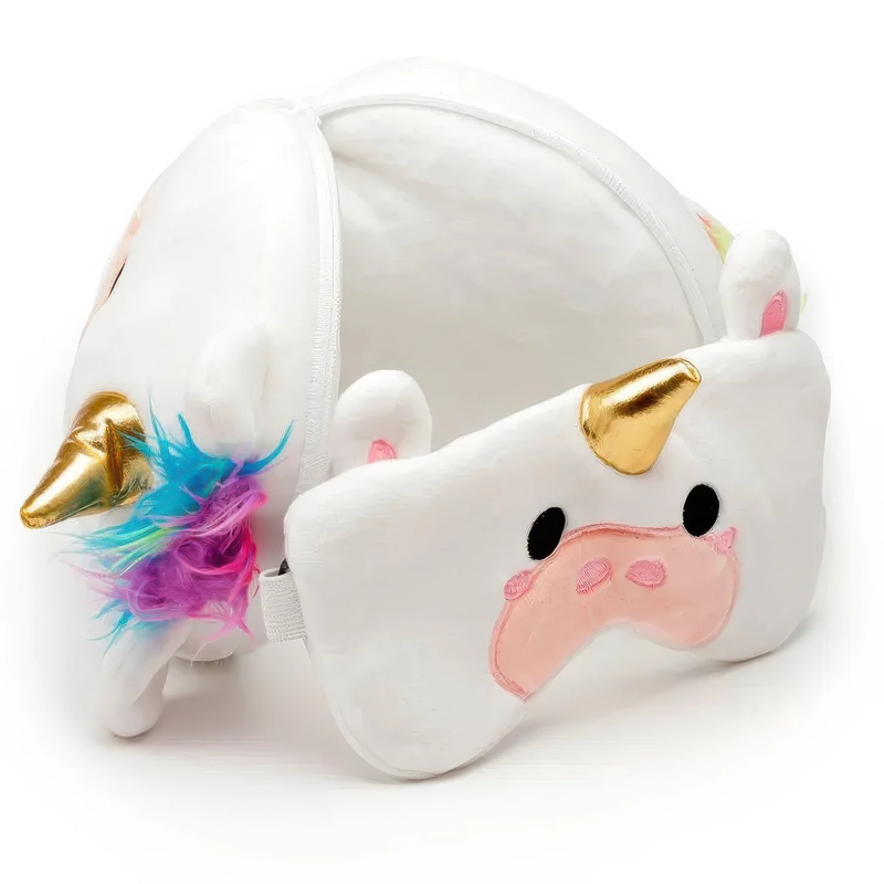 Relaxeazzz unicorn travel pillow eye mask, , medium-null