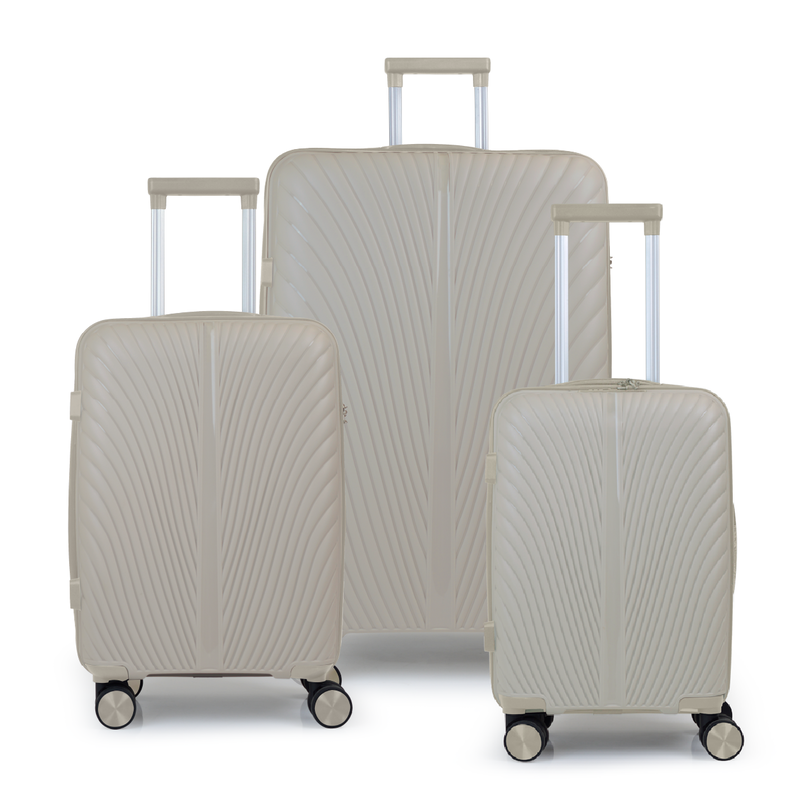 Aerocase - peacock, set of 3 luggages (4 wheel) 52cm/18in, 66cm/20in, 77cm/28in suitcases, beige-null