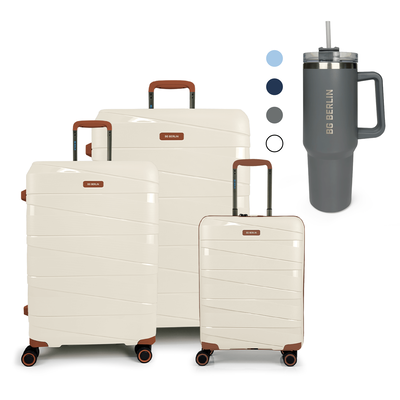 Bg berlin - ted set of 3 luggages & BG Tumbler Gift(4 wheel) 55cm/20in, 66cm/24in, 76cm/28in suitcases, beige/camel, Beige/camel, medium