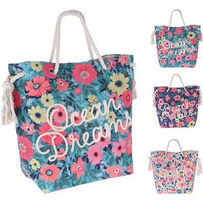 Beach bag with flower print - assorted designs, , medium