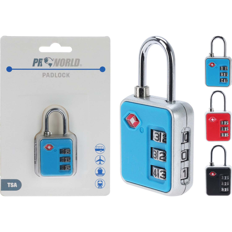 Proworld tsa lock 3-dail combi - 3 assorted, , medium-null