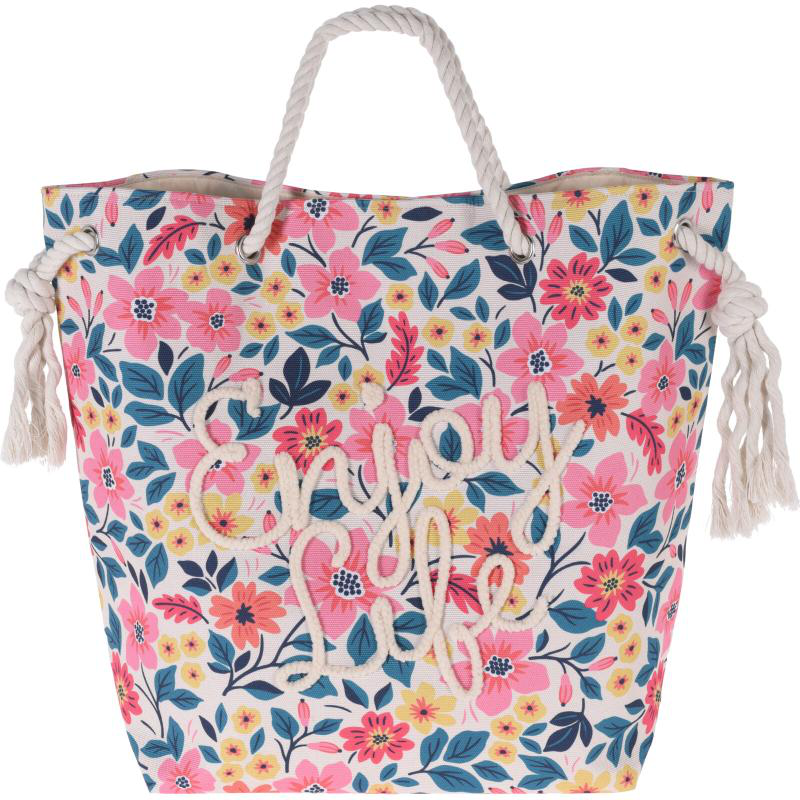 Beach bag with flower print - assorted designs, , medium-null