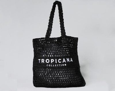 Tropicana straw bag black, Black, medium