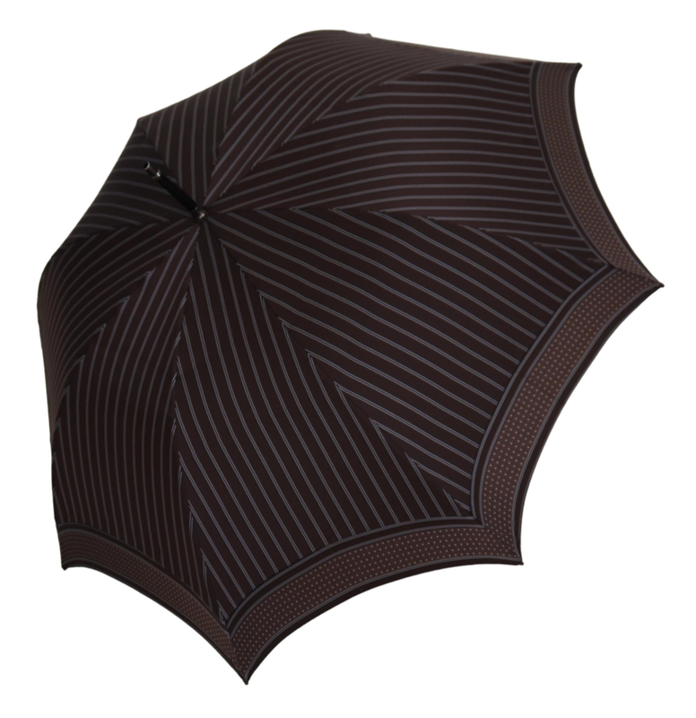 Brown striped leather handle collapsible sartoria umbrella-null