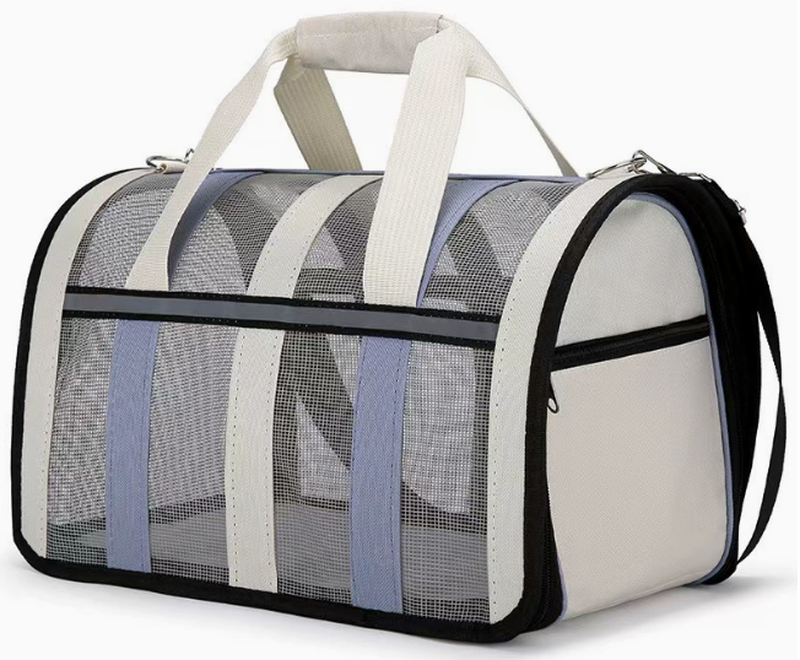 Fabric shoulder carrier full breathable - ivory & light blue 47x26xh26cm, , medium-null