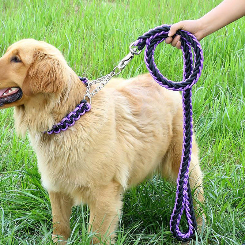 Thick rope dog leash with collar 130cm-null