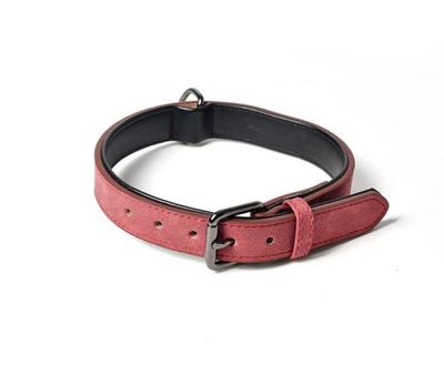 Leather collar for pets, Red, medium