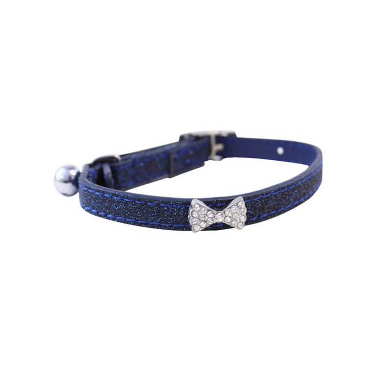Product image: Happy pet glitter bow faux leather cat collar/blue, , medium-null