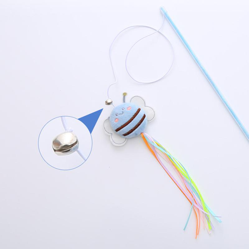 Cat teaser stick with bell - assorted colors, , medium-null
