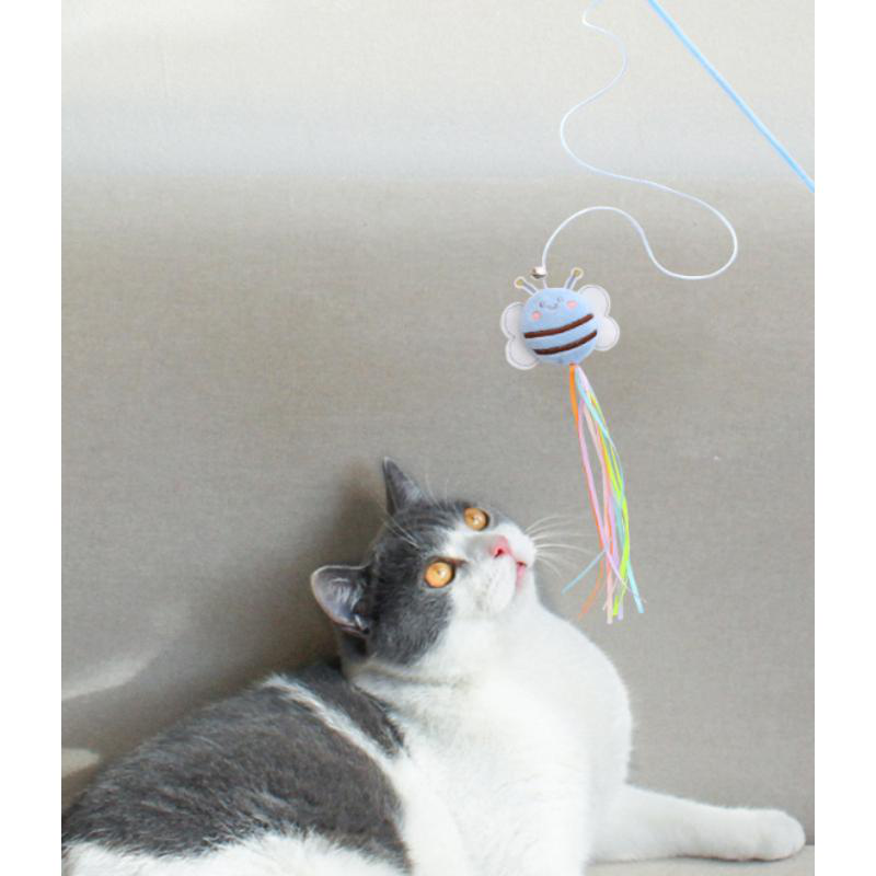 Cat teaser stick with bell - assorted colors, , medium-null