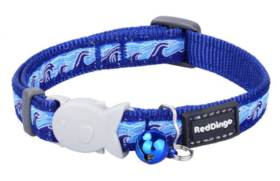 Red dingo - waves navy cat collar - 20-32 cm, , medium