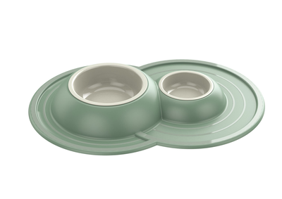 Anti-dirt soft holder with 2 bowls, Green, medium
