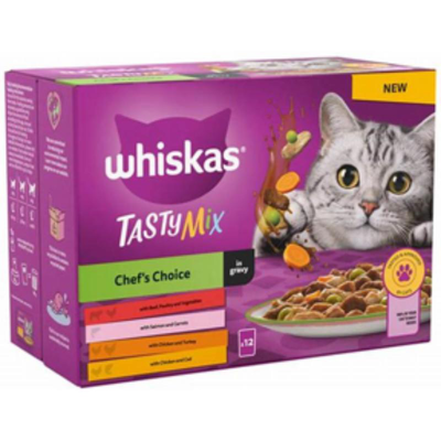 Whiskas pouch wet cat food tasty mix chefs choice collection 12x85g, , medium